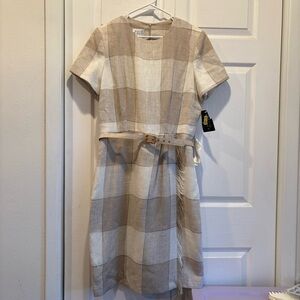Vintage NWT David Warren Tank Plaid Belted Midi Short Sleeve Dress - Size 14